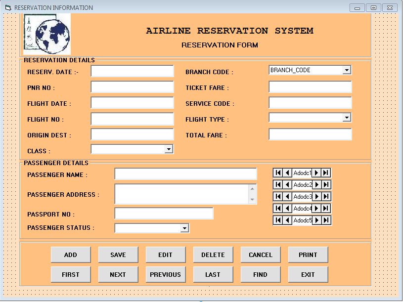 form example reservation Airline ProjectsGeek Project  Visual Basic Reservation System